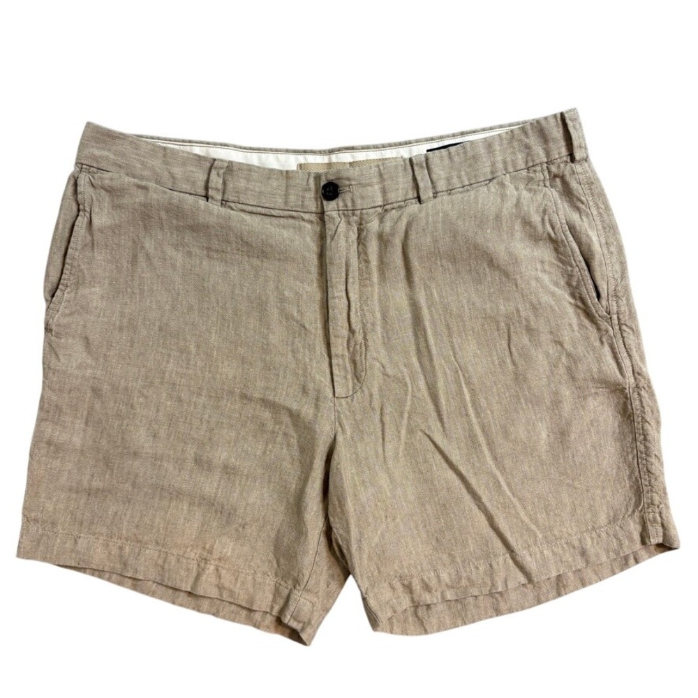 Banana Republic Mens 38 Linen Shorts Tan Khaki Flat Front 6 Inch Inseam Casual
